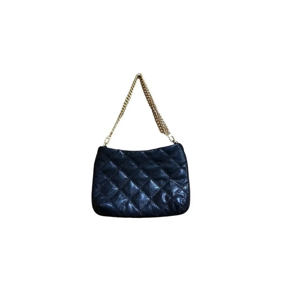 Tory Burch Willa Quilted Leather Shoulder Bag Black Gold Hardware - EUC)